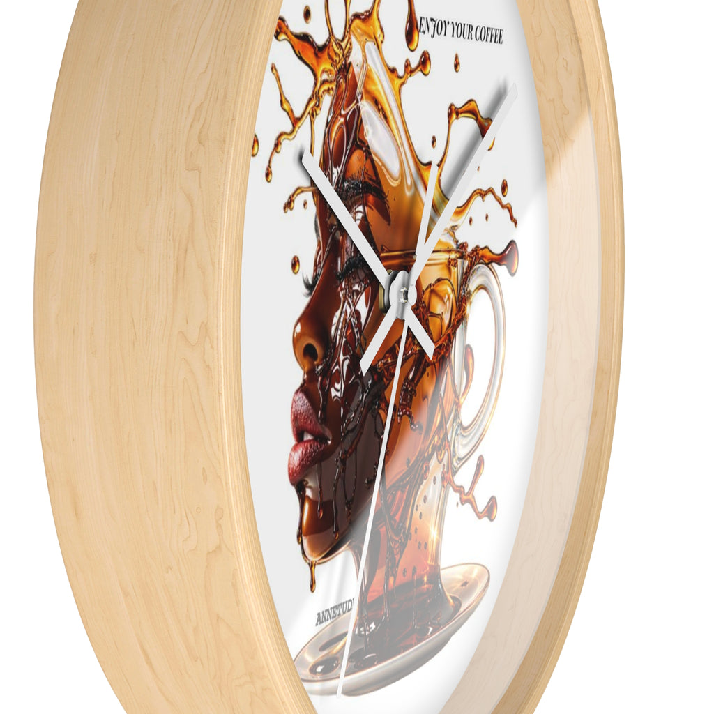 Coffee Splash Wall Clock — Artistic Afrocentric Brew Portrait ("Enjoy Your Coffee")