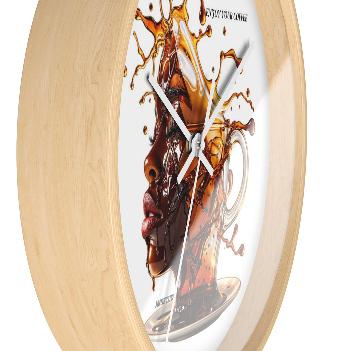 Coffee Splash Wall Clock — Artistic Afrocentric Brew Portrait ("Enjoy Your Coffee")