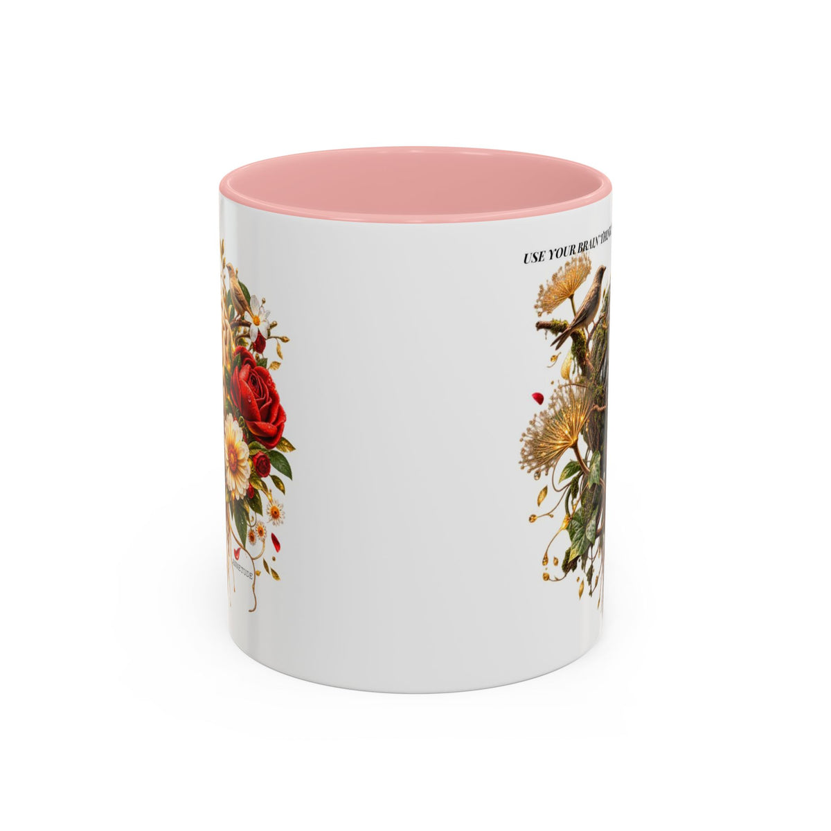 Brain & Heart Floral Accent Coffee Mug — 'Use Your Brain' Artistic 11/15oz Ceramic