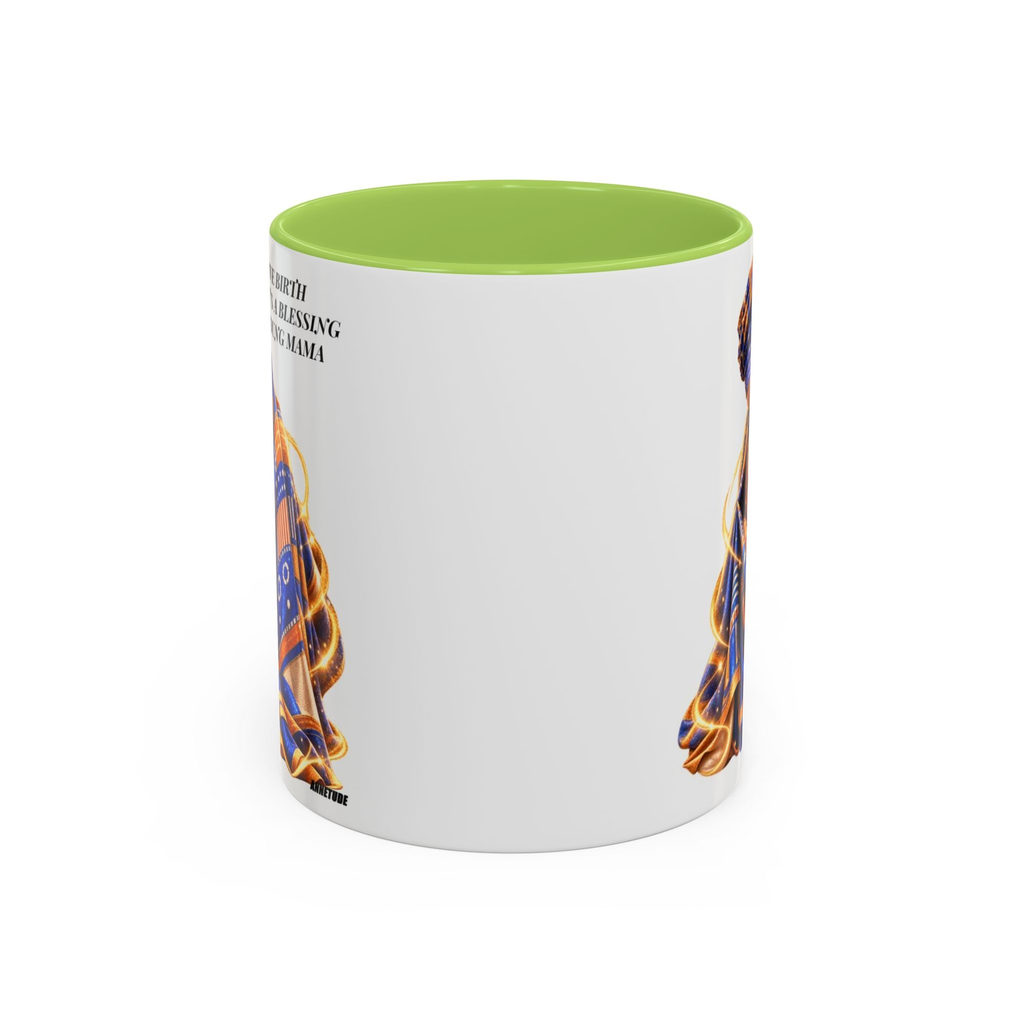 Mama & Baby Accent Coffee Mug — "Give Birth, It’s a Blessing, Young Mama"