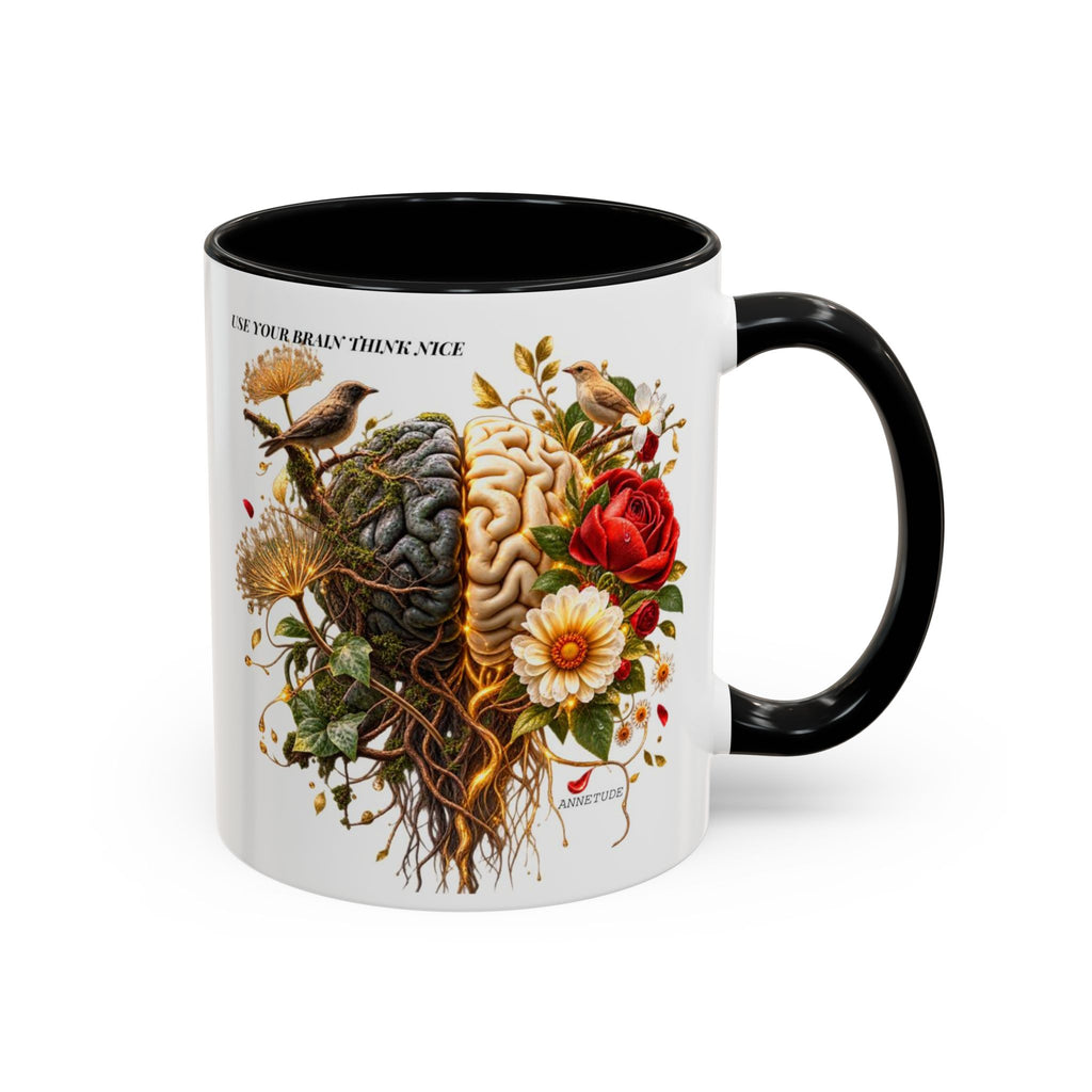 Brain & Heart Floral Accent Coffee Mug — 'Use Your Brain' Artistic 11/15oz Ceramic