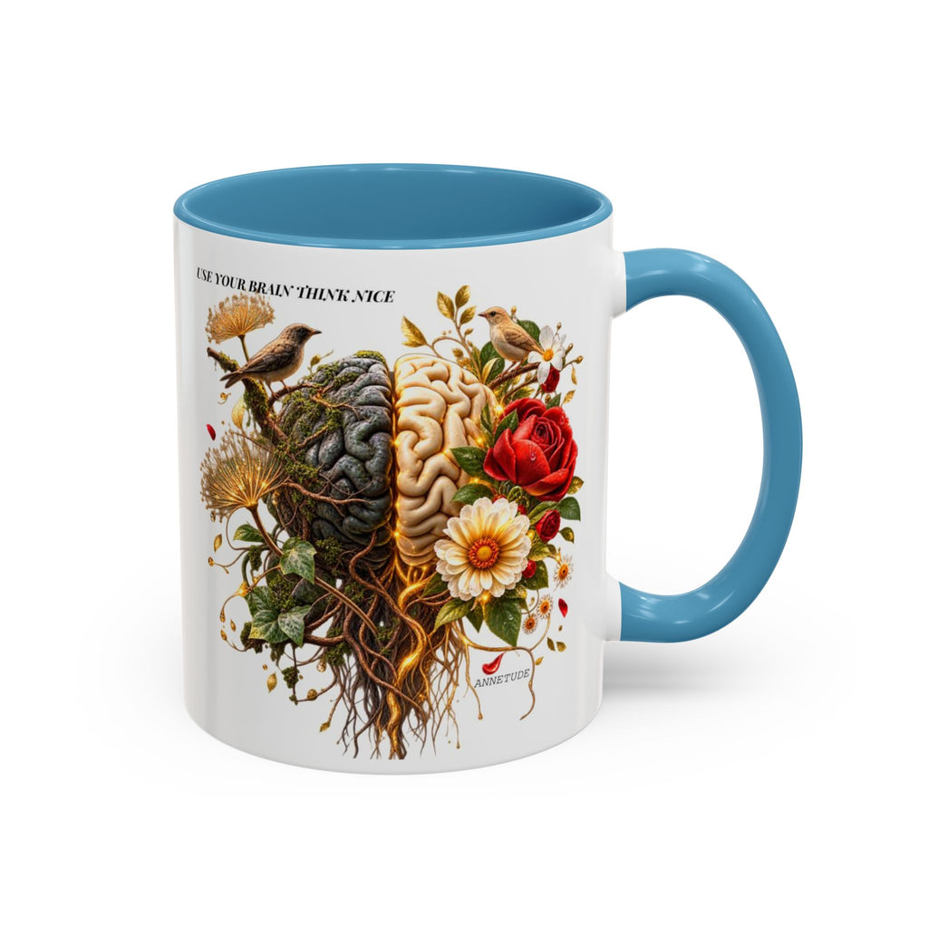 Brain & Heart Floral Accent Coffee Mug — 'Use Your Brain' Artistic 11/15oz Ceramic