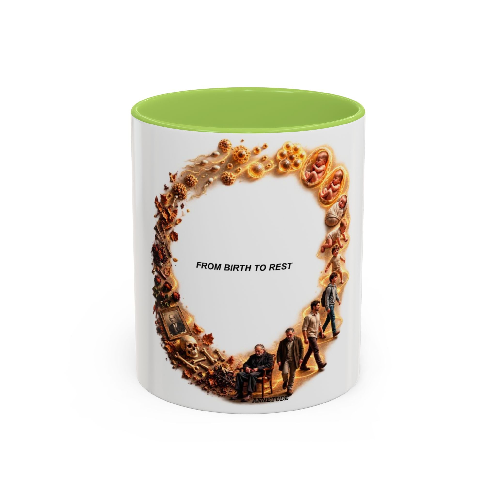 Coffee Mug — "From Birth to Rest" Illustrated Life Cycle Accent Mug