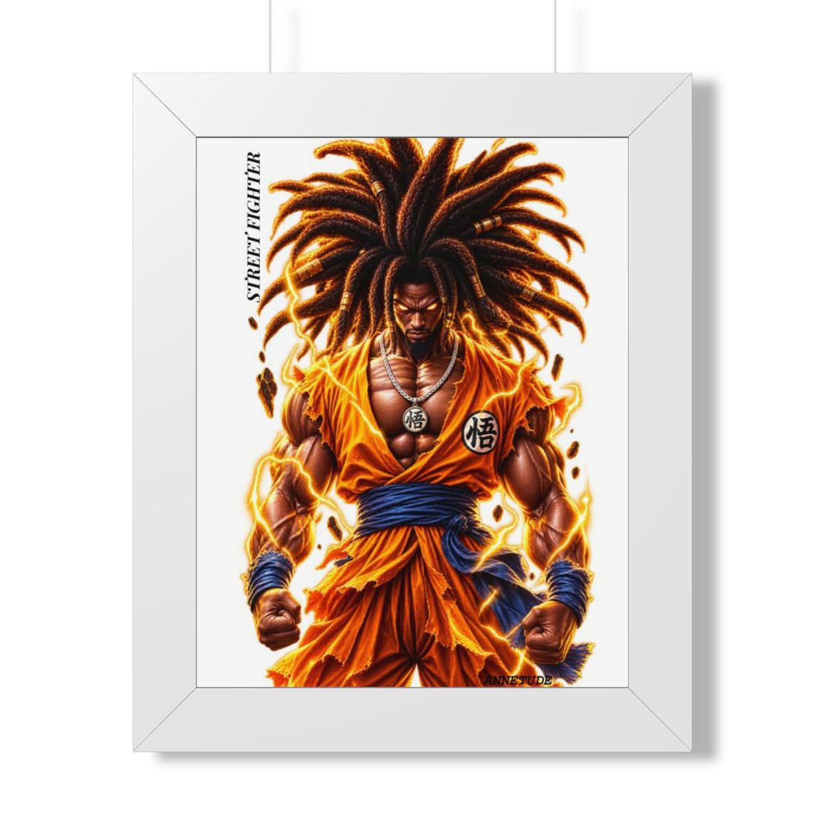 Framed Poster — Fiery Afro Warrior Anime Print