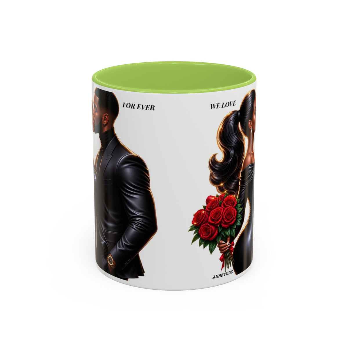 Romantic Black Couple Accent Coffee Mug - 'We Love Forever' 11/15oz