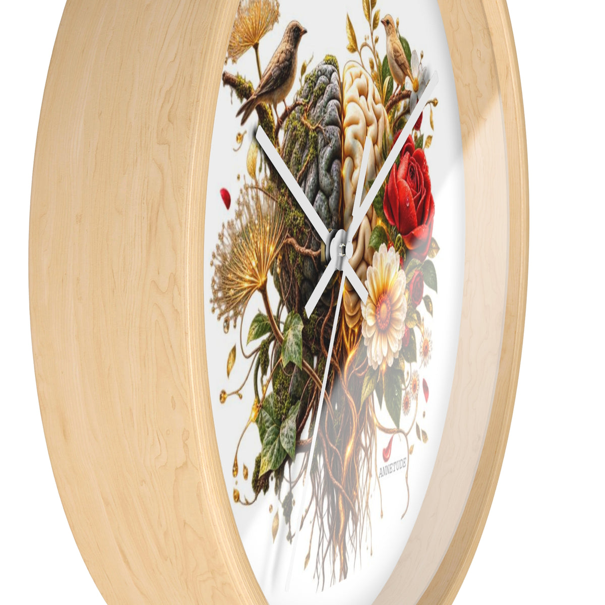 Botanical Brain Wall Clock — Floral & Anatomical Art Timepiece