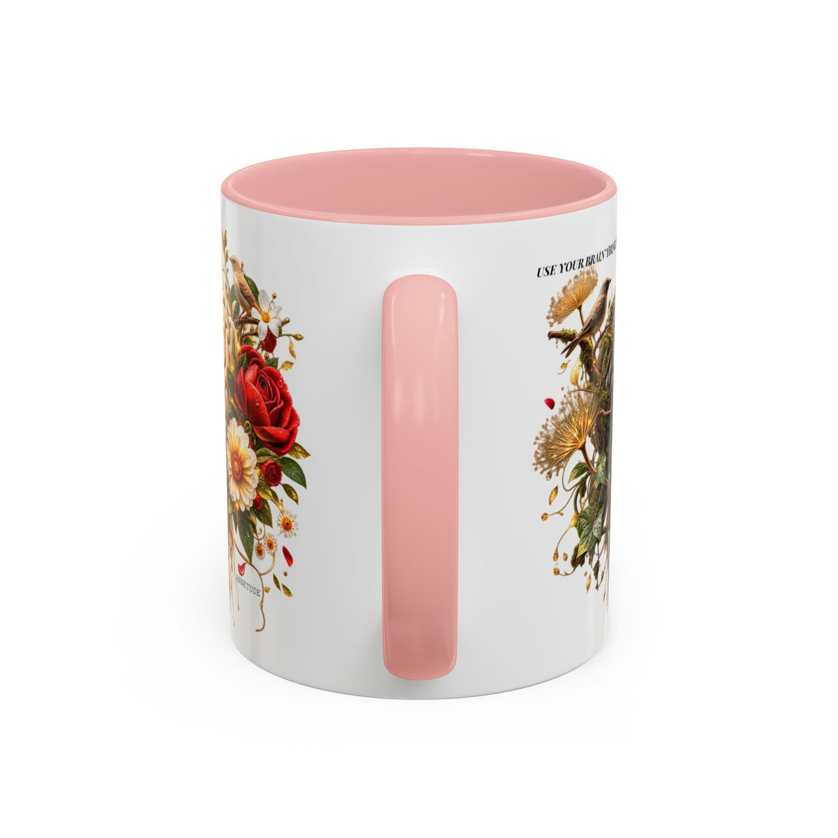 Brain & Heart Floral Accent Coffee Mug — 'Use Your Brain' Artistic 11/15oz Ceramic
