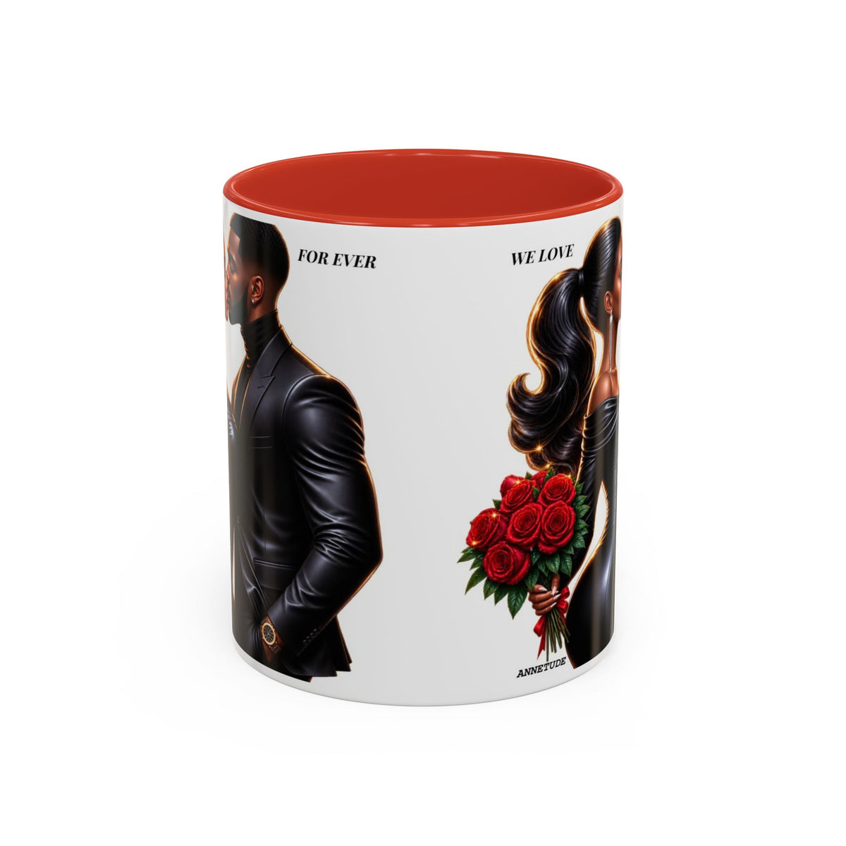 Romantic Black Couple Accent Coffee Mug - 'We Love Forever' 11/15oz