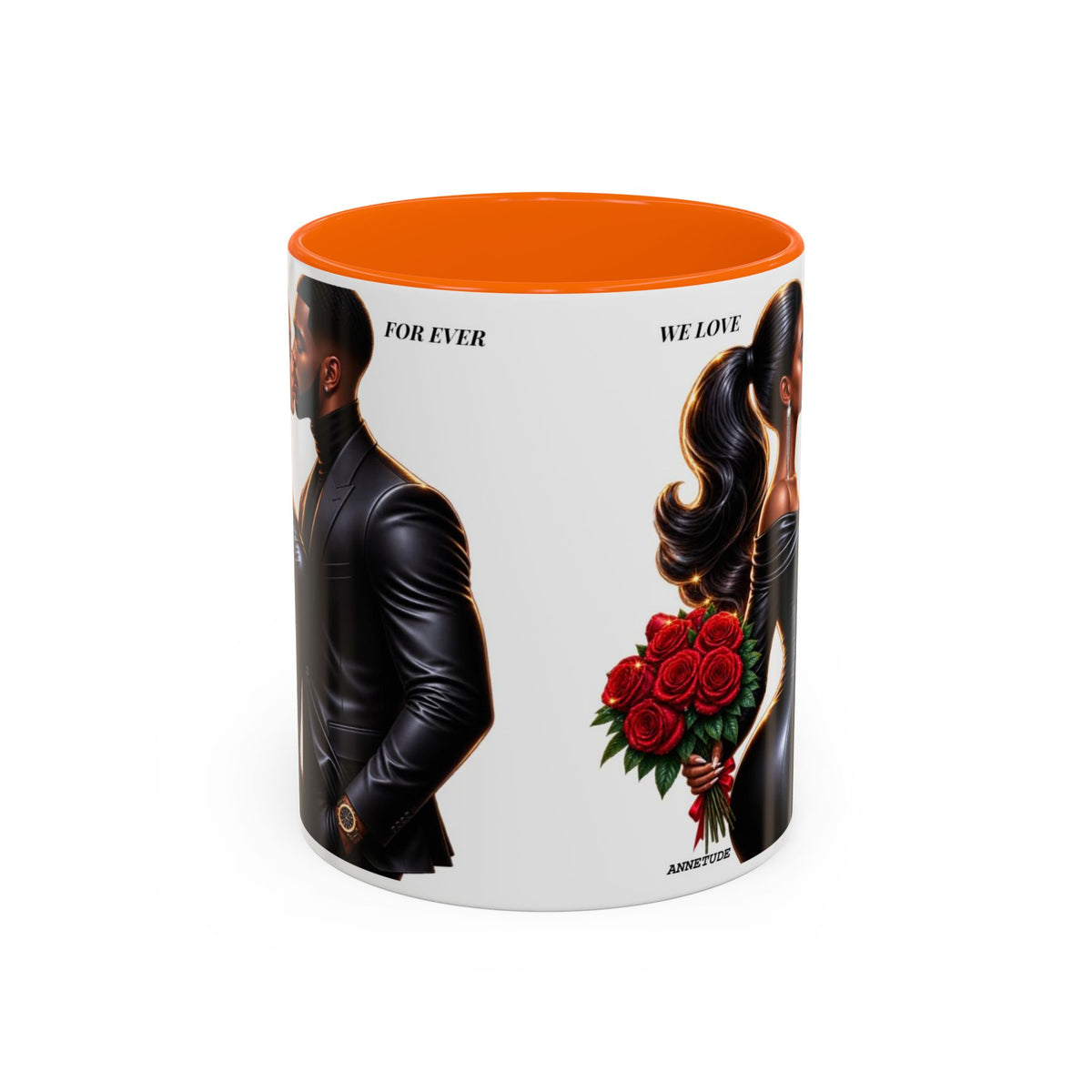 Romantic Black Couple Accent Coffee Mug - 'We Love Forever' 11/15oz