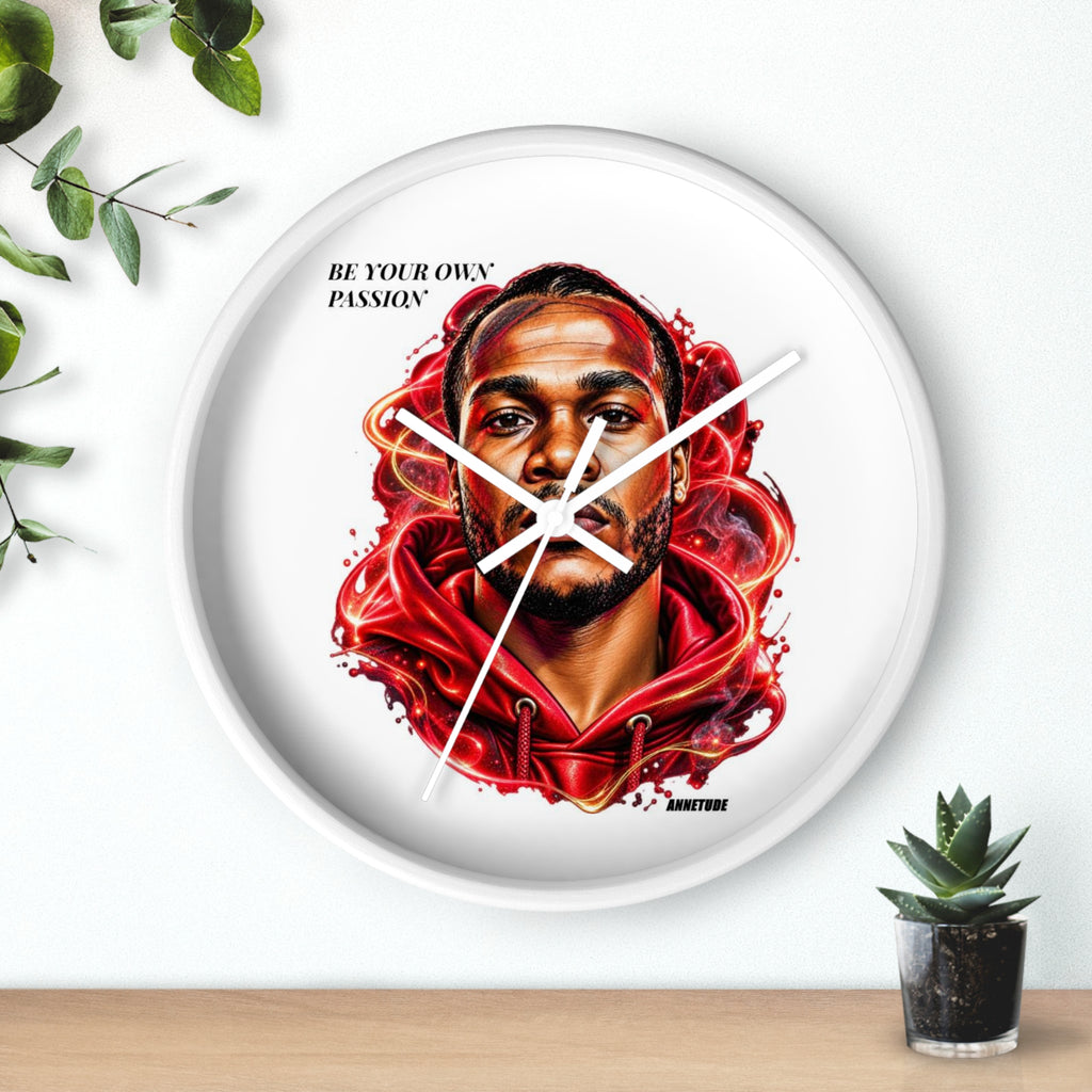 Wall Clock — 'Be Your Own Passion' Red Hoodie Portrait Decorative Clock