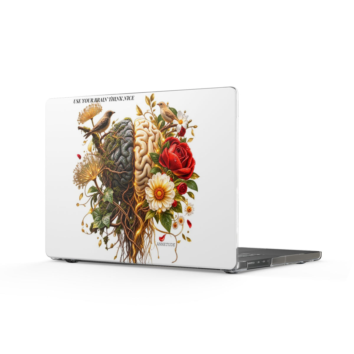 MacBook Case — Floral Brain Art "I Am Your Harshest Critic" Clear Hard Shell