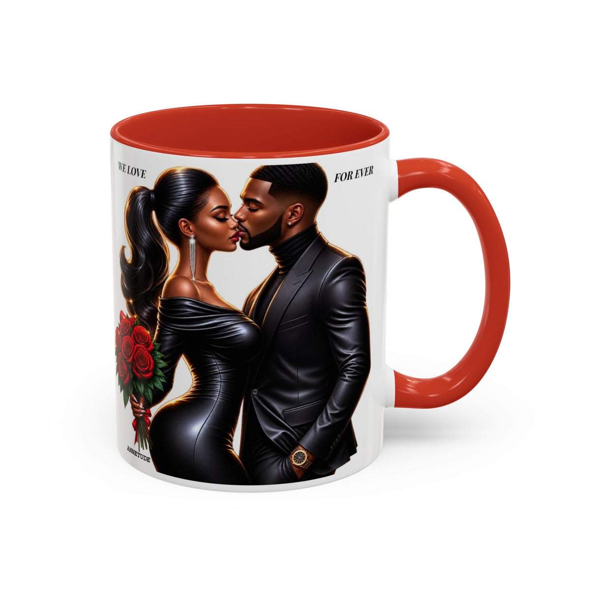 Romantic Black Couple Accent Coffee Mug - 'We Love Forever' 11/15oz