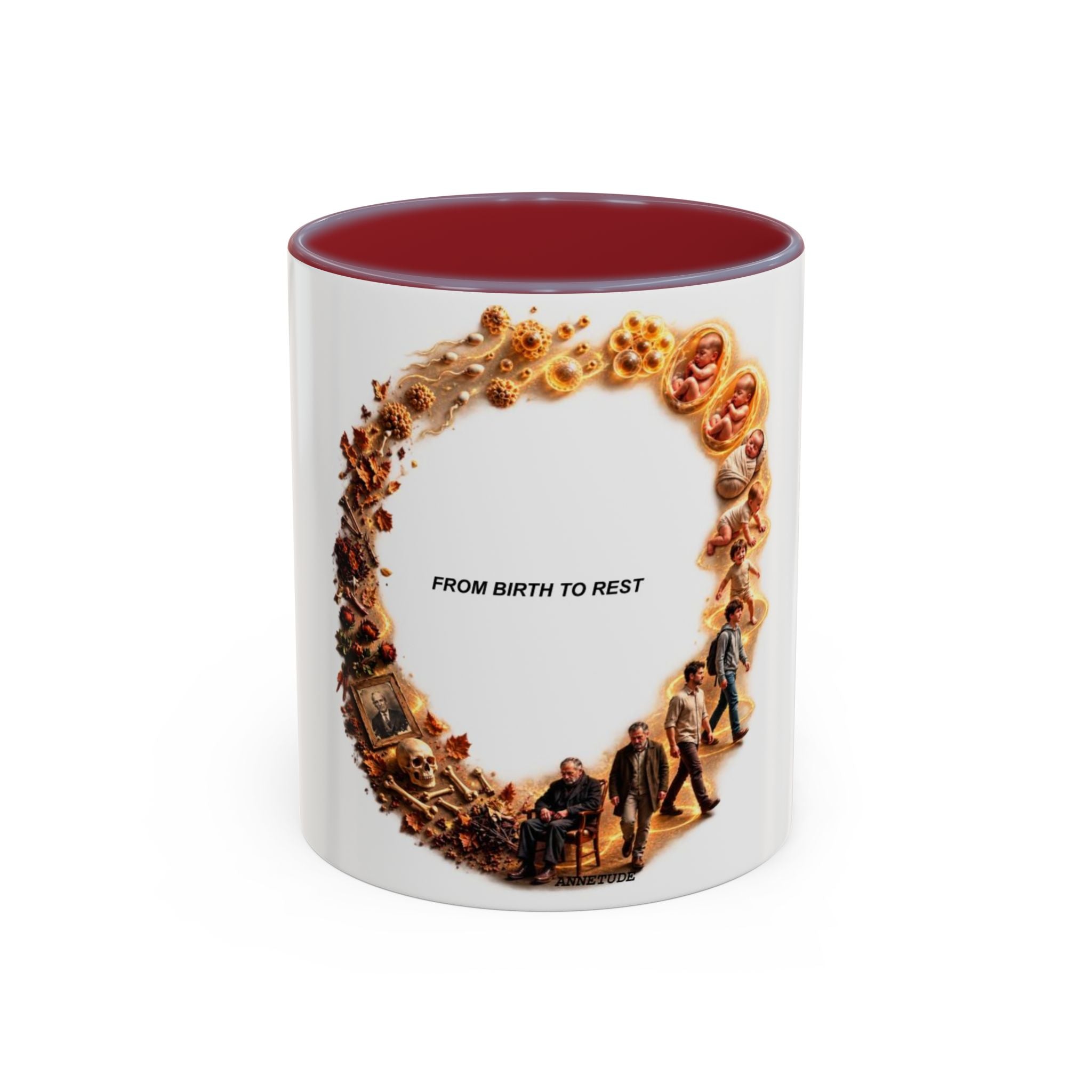Coffee Mug — "From Birth to Rest" Illustrated Life Cycle Accent Mug