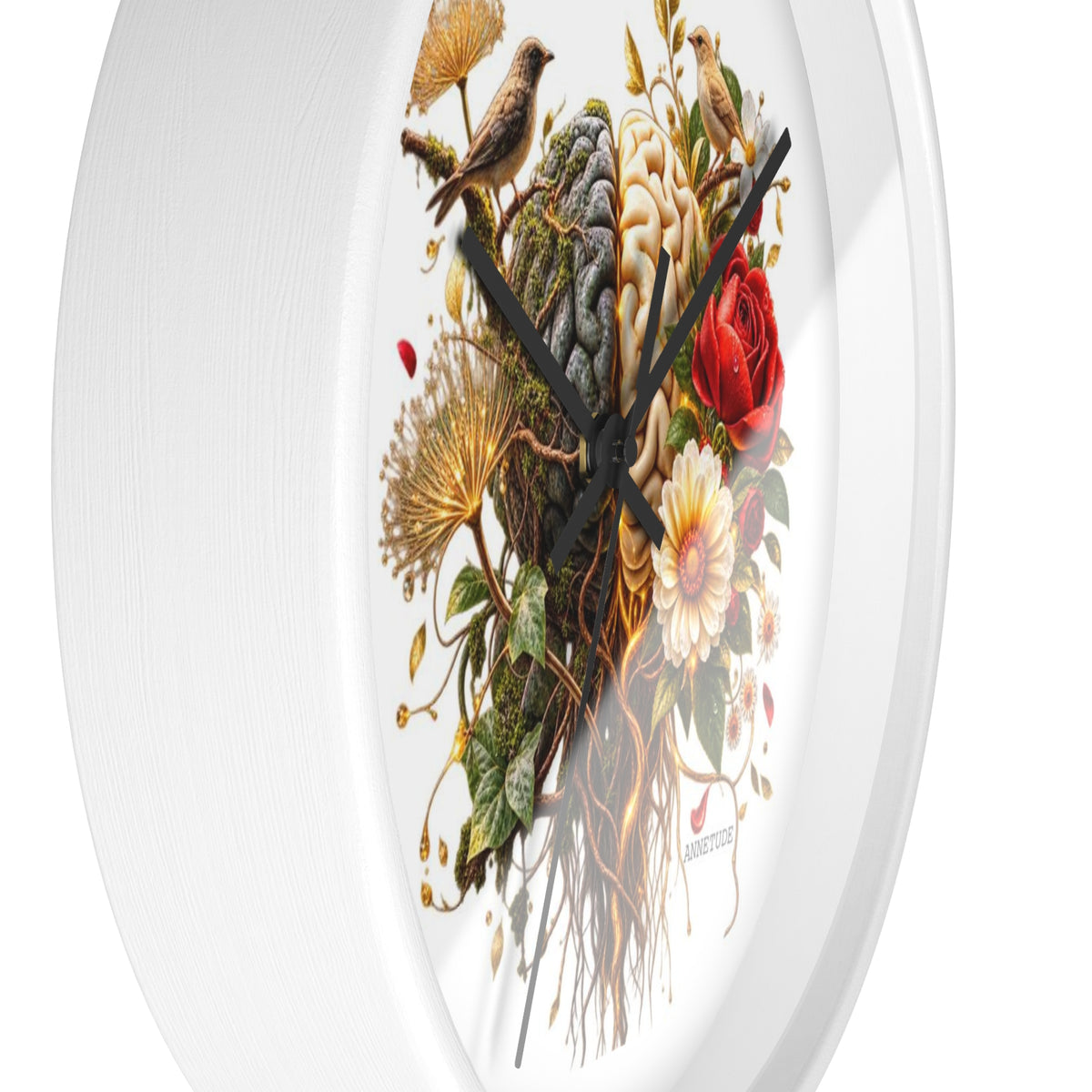 Botanical Brain Wall Clock — Floral & Anatomical Art Timepiece