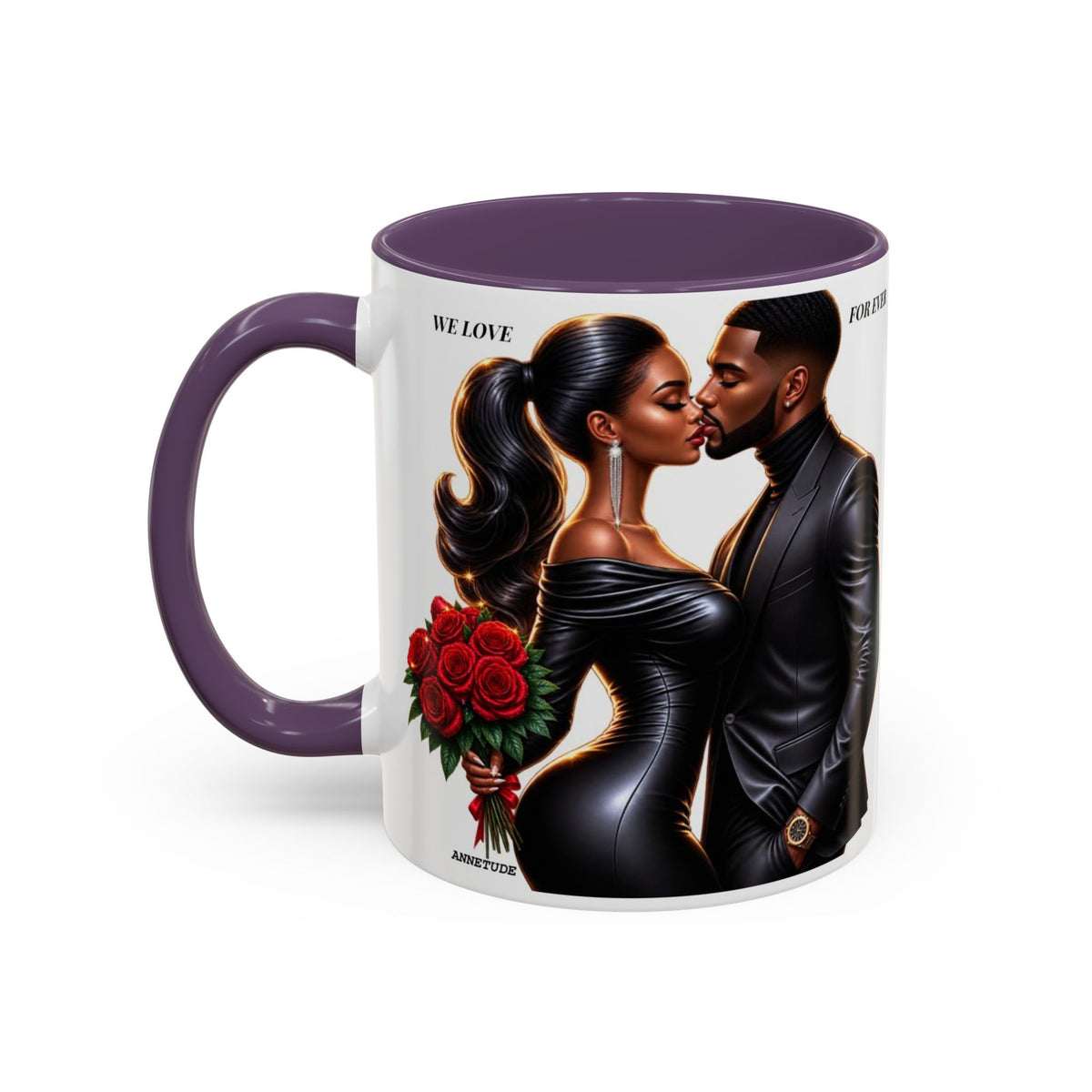 Romantic Black Couple Accent Coffee Mug - 'We Love Forever' 11/15oz