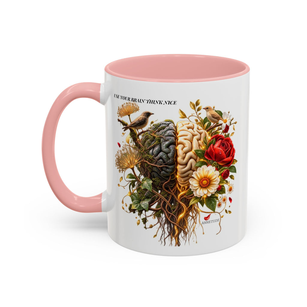 Brain & Heart Floral Accent Coffee Mug — 'Use Your Brain' Artistic 11/15oz Ceramic