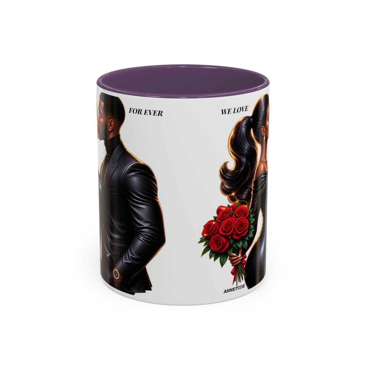 Romantic Black Couple Accent Coffee Mug - 'We Love Forever' 11/15oz