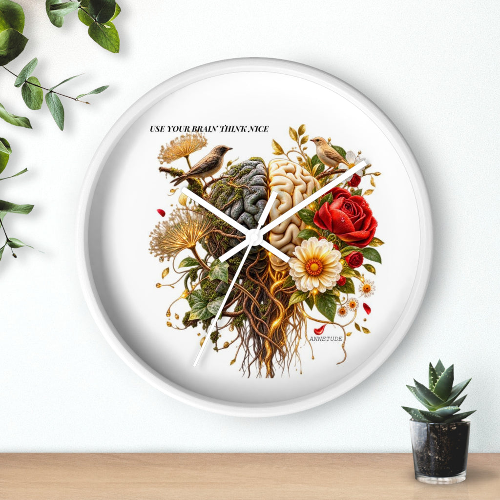 Botanical Brain Wall Clock — Floral & Anatomical Art Timepiece