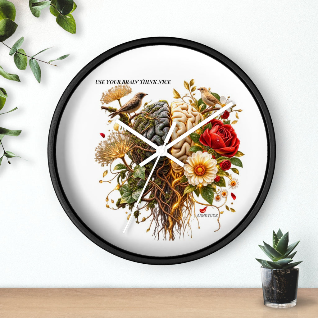 Botanical Brain Wall Clock — Floral & Anatomical Art Timepiece