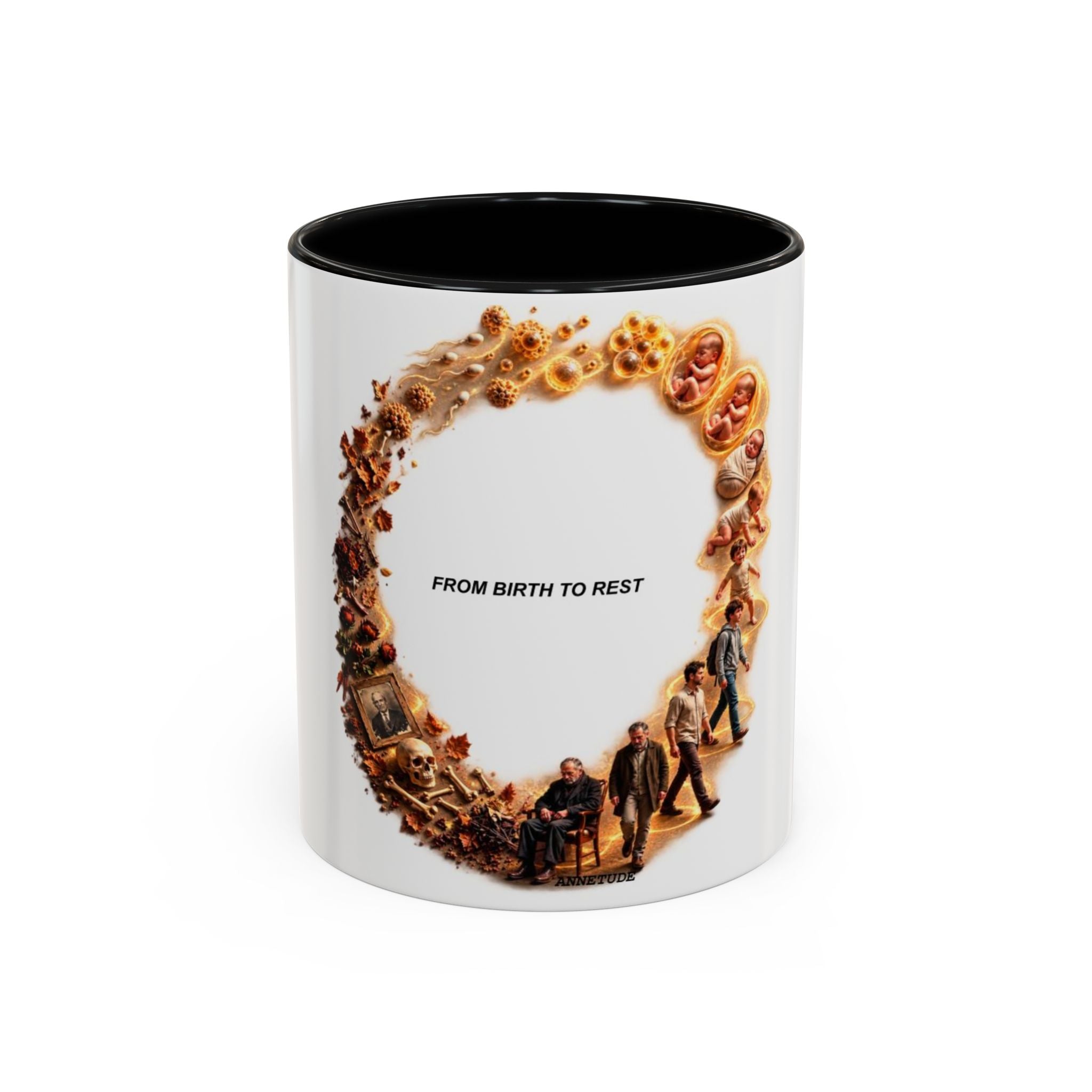 Coffee Mug — "From Birth to Rest" Illustrated Life Cycle Accent Mug