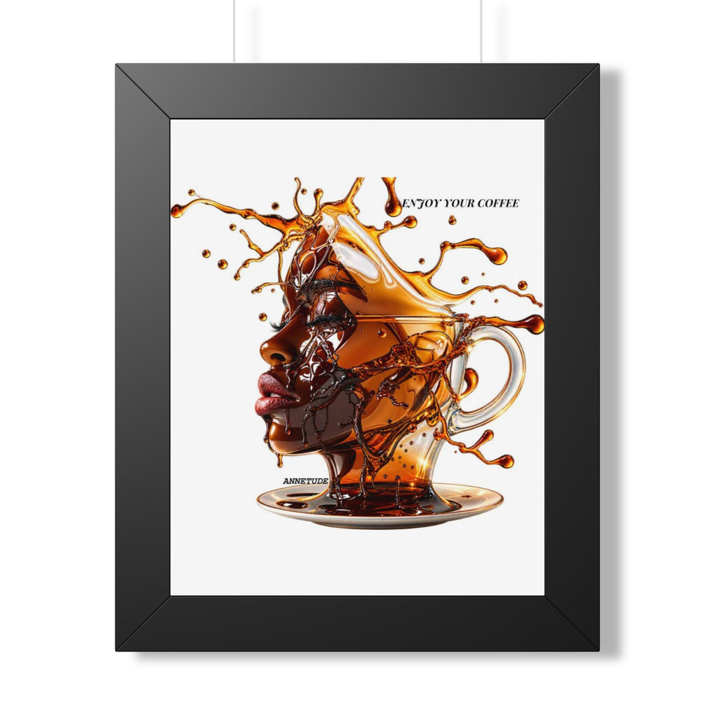 Coffee Splash Art Poster — 'Savor Your Coffee' Framed Vertical Print