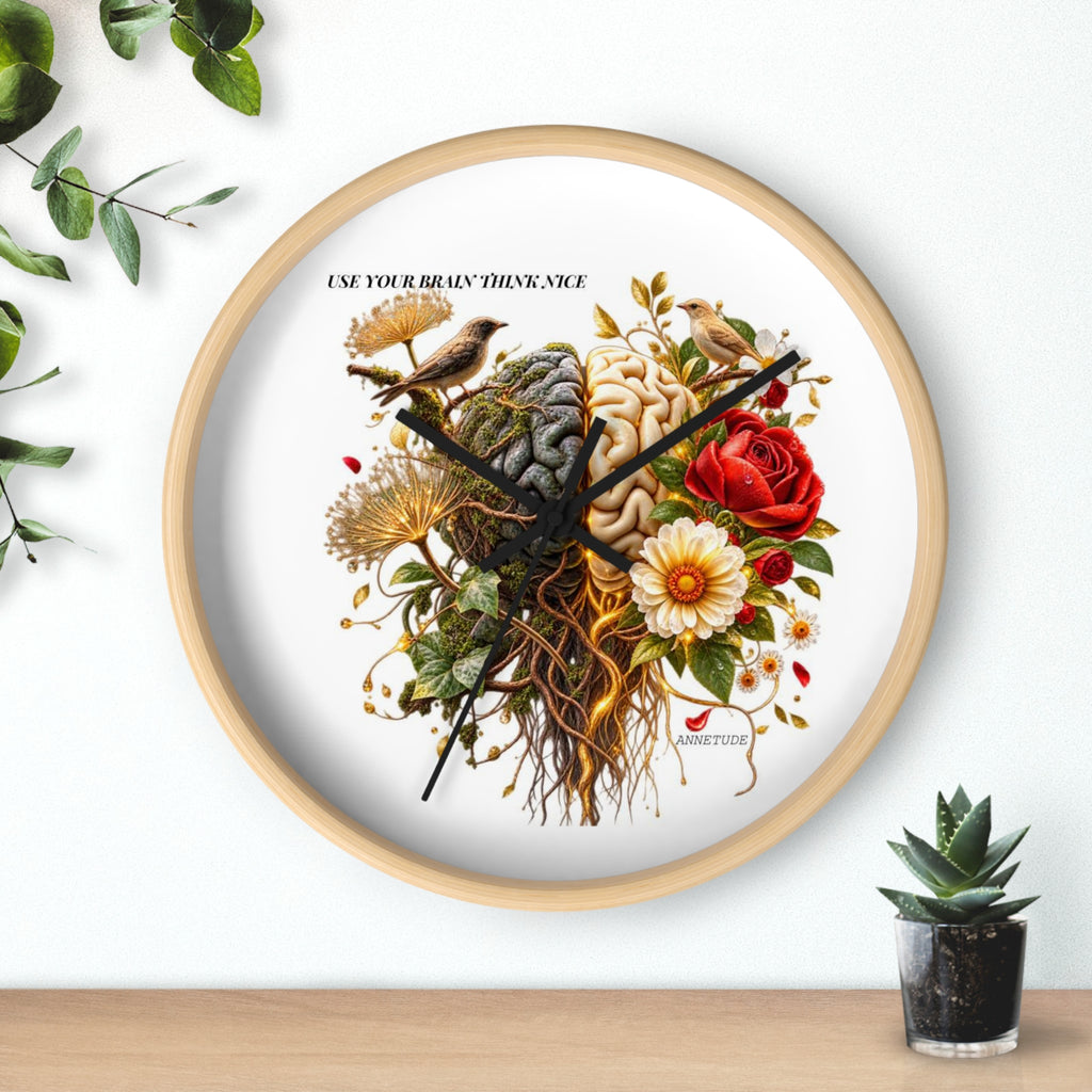 Botanical Brain Wall Clock — Floral & Anatomical Art Timepiece