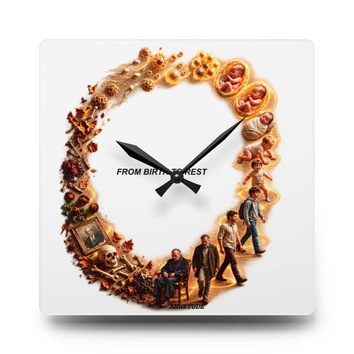 Acrylic Wall Clock — 'From Birth To Rest' Film Scene Collage Decorative Clock