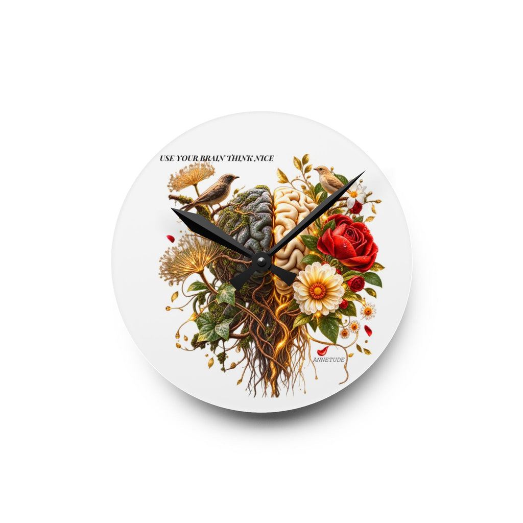 Acrylic Wall Clock — 'Use Your Brain' Floral Brain Art Clock
