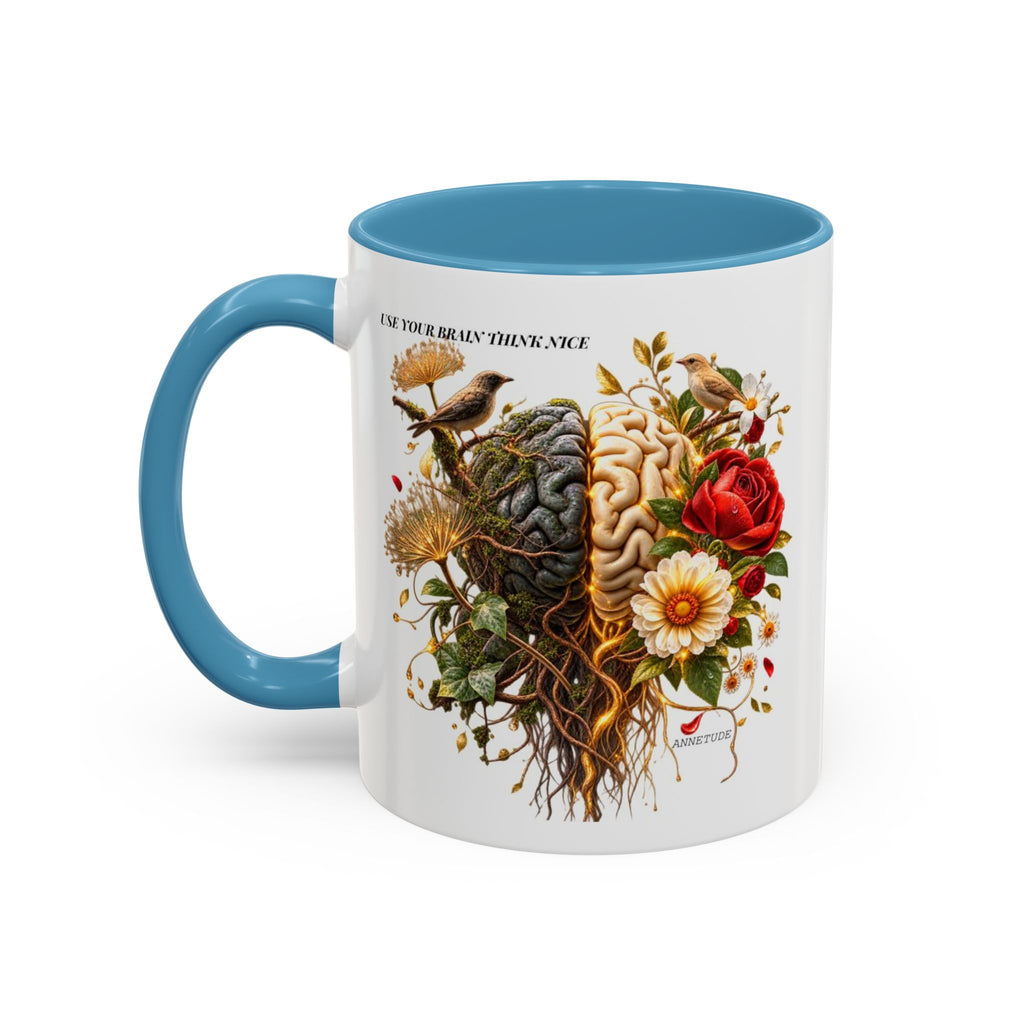 Brain & Heart Floral Accent Coffee Mug — 'Use Your Brain' Artistic 11/15oz Ceramic