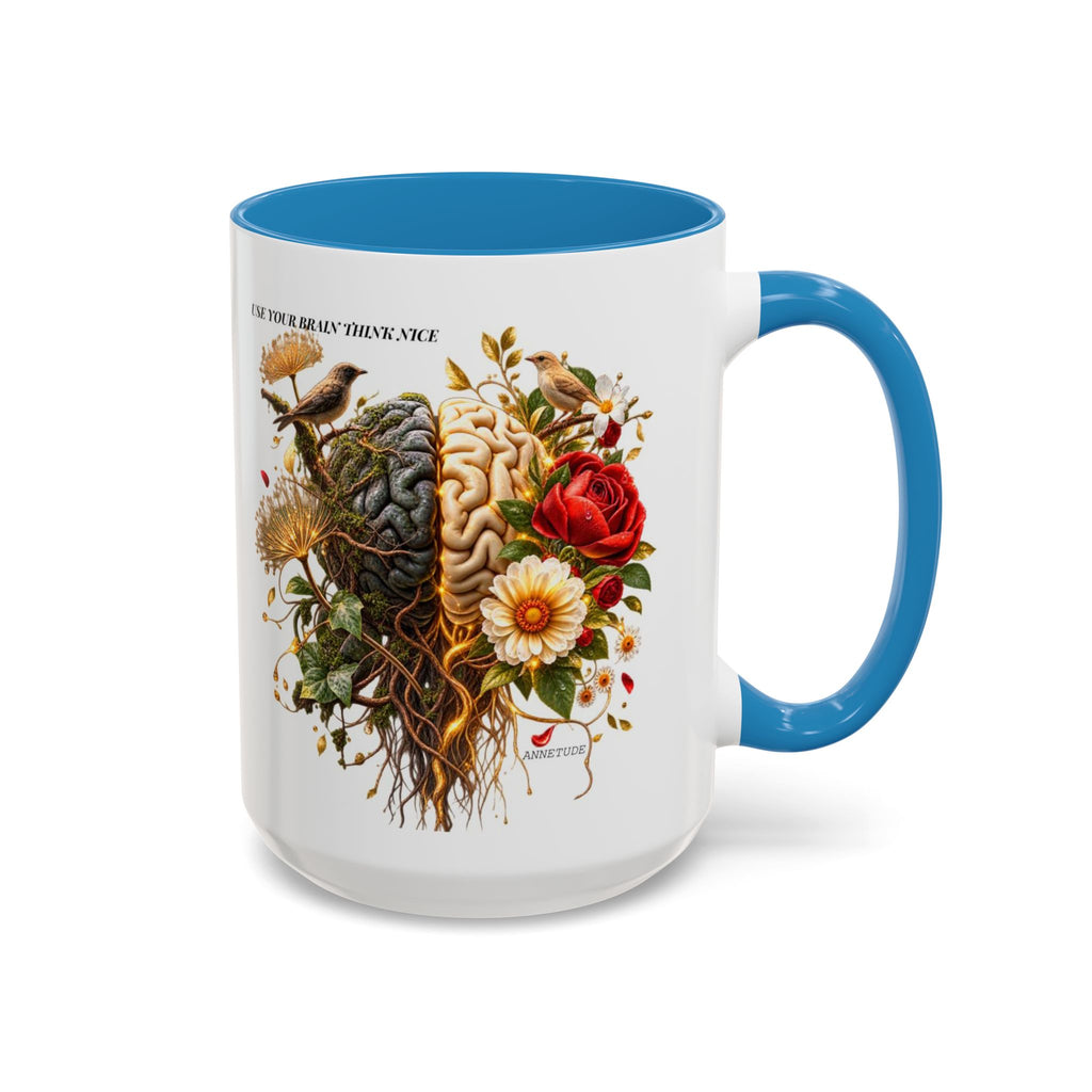Brain & Heart Floral Accent Coffee Mug — 'Use Your Brain' Artistic 11/15oz Ceramic