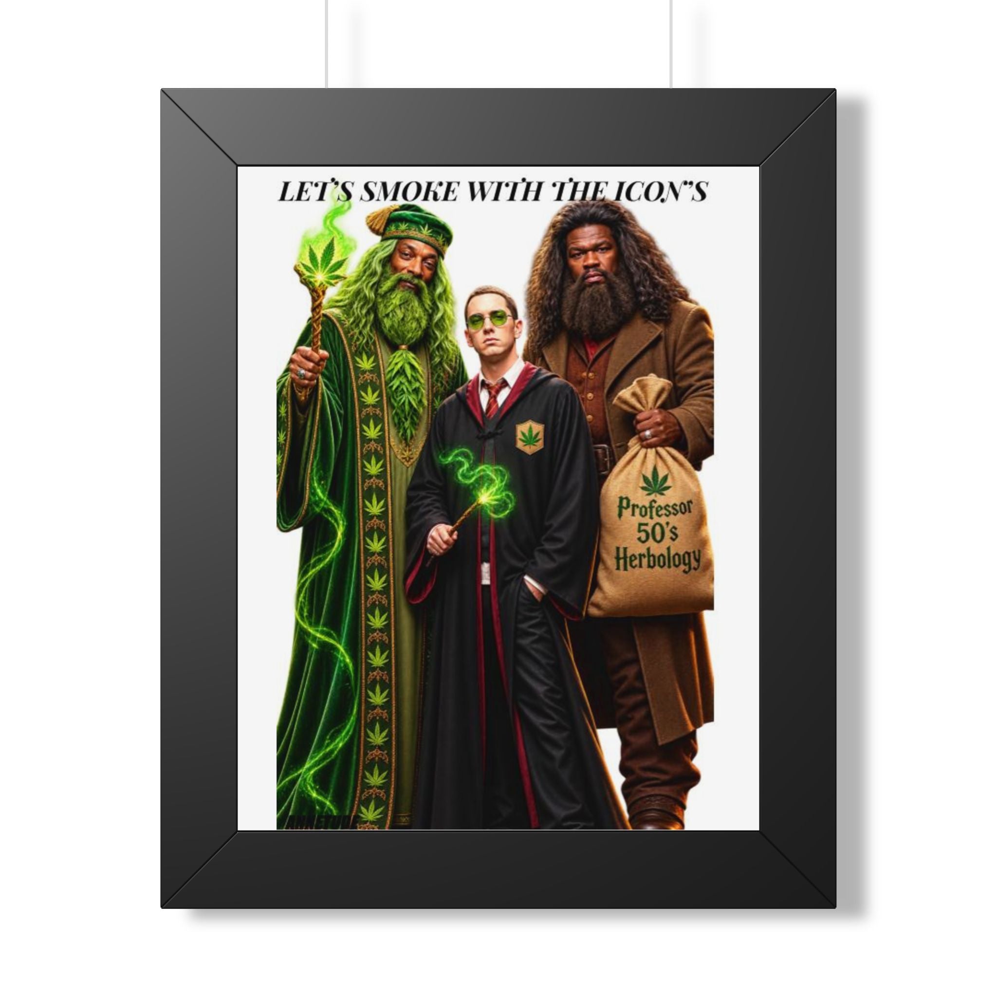 Framed Poster — "Let’s Smoke with the Icon’s" Wizard Trio Art