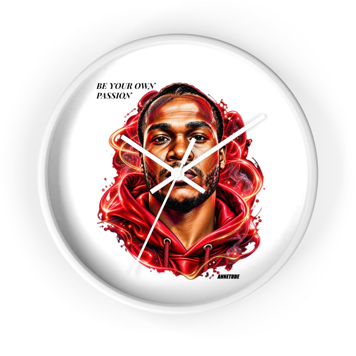 Wall Clock — 'Be Your Own Passion' Red Hoodie Portrait Decorative Clock