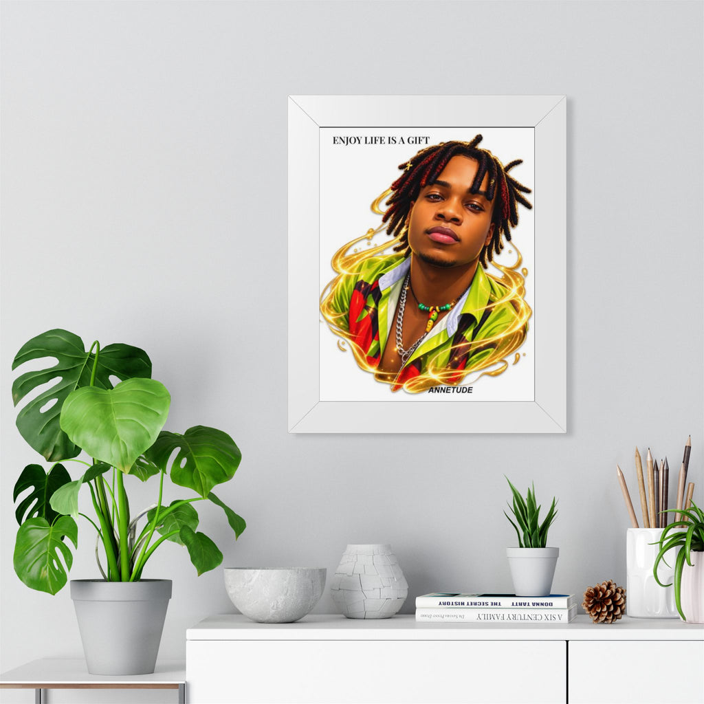 Framed Vertical Poster - "Enjoy Life Is A Gift" Portrait Art Print