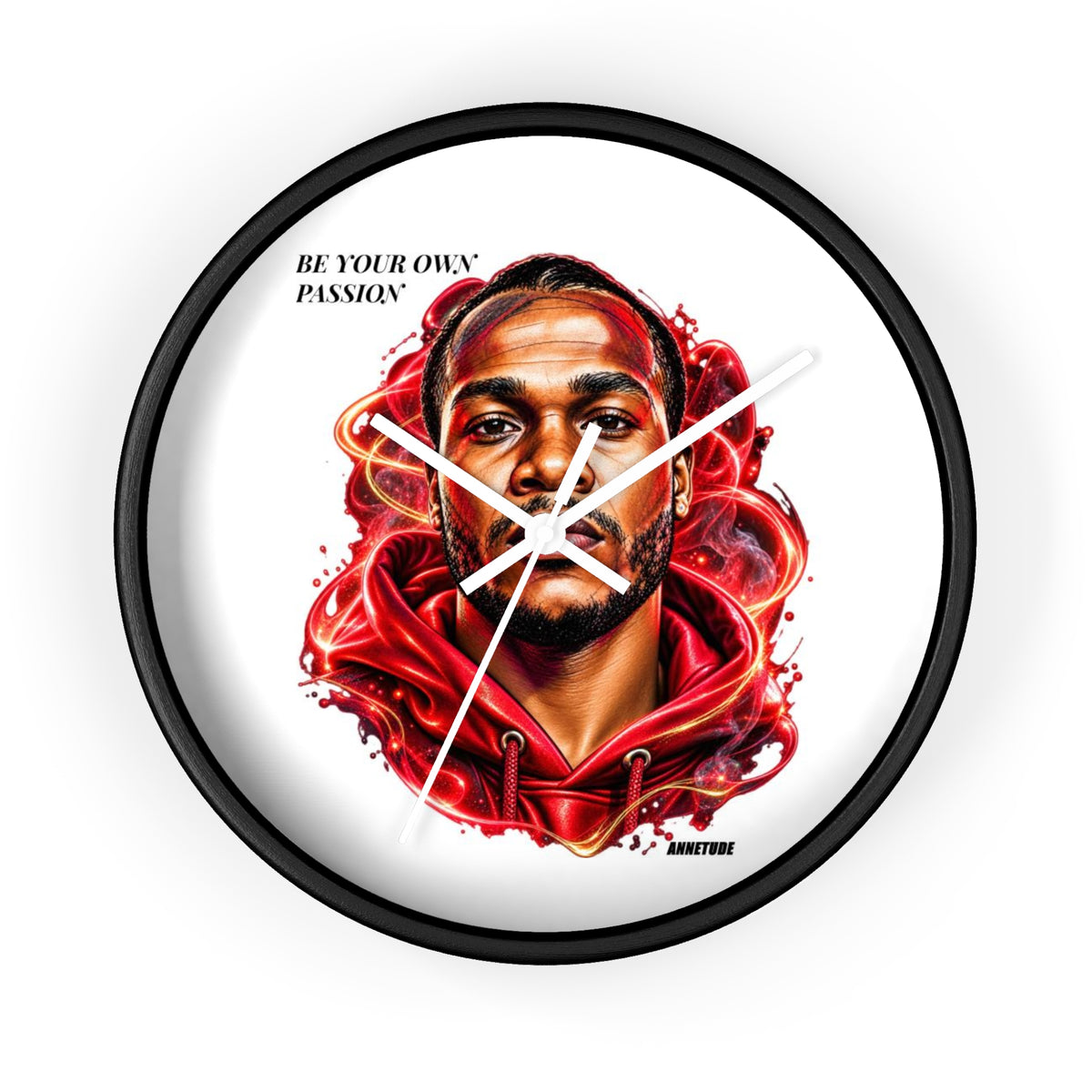Wall Clock — 'Be Your Own Passion' Red Hoodie Portrait Decorative Clock