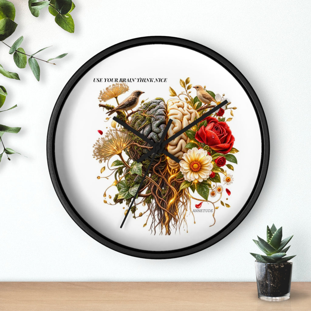 Botanical Brain Wall Clock — Floral & Anatomical Art Timepiece