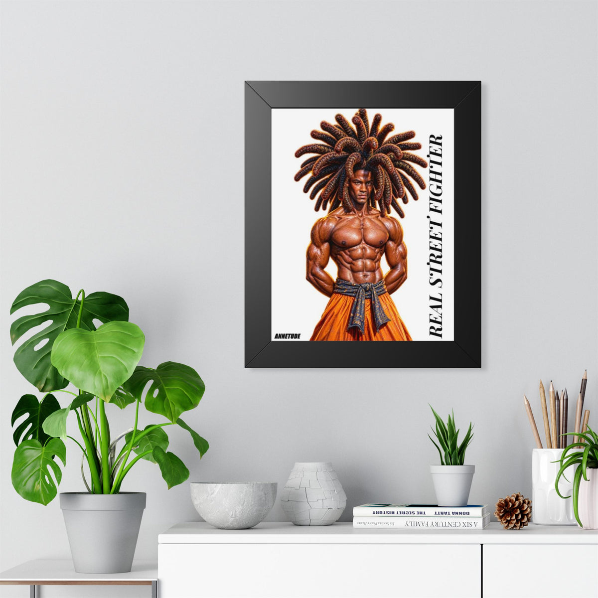 Real Street Fighter Framed Poster — Muscular Dreadlock Warrior Wall Art