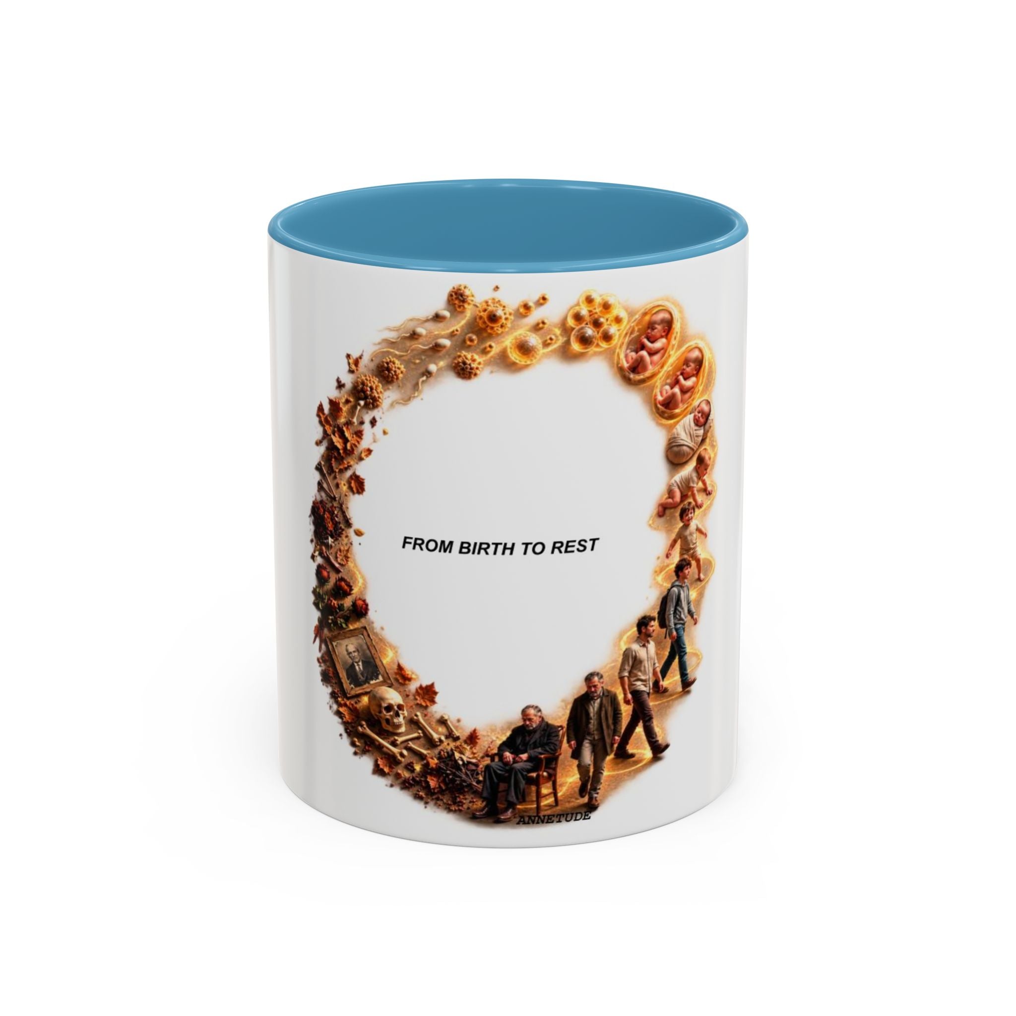 Coffee Mug — "From Birth to Rest" Illustrated Life Cycle Accent Mug