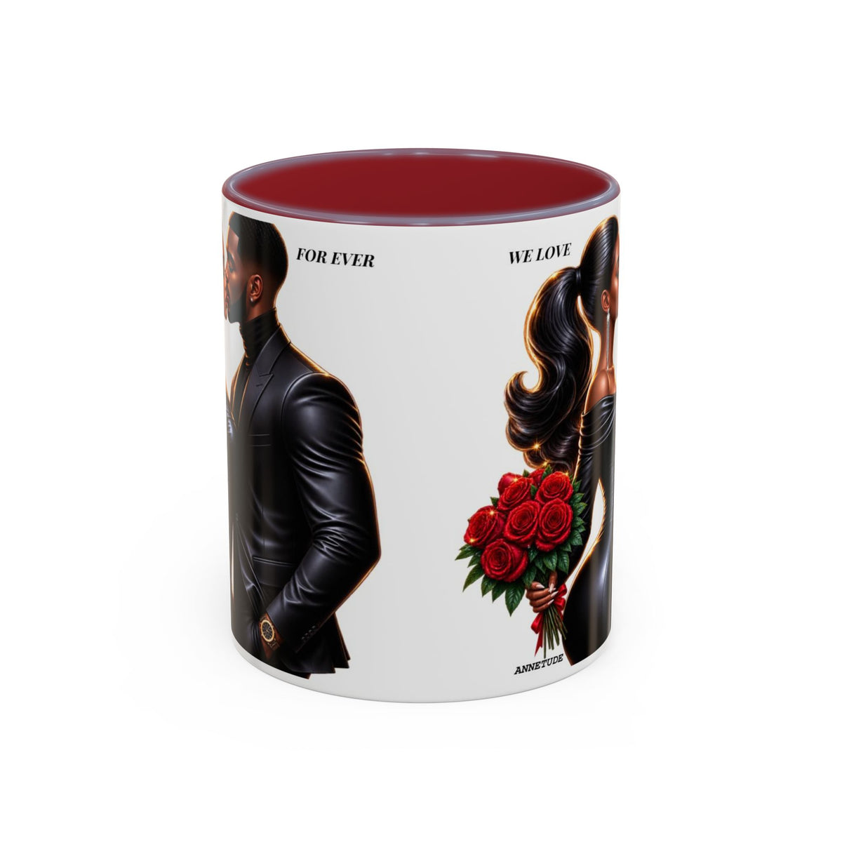 Romantic Black Couple Accent Coffee Mug - 'We Love Forever' 11/15oz