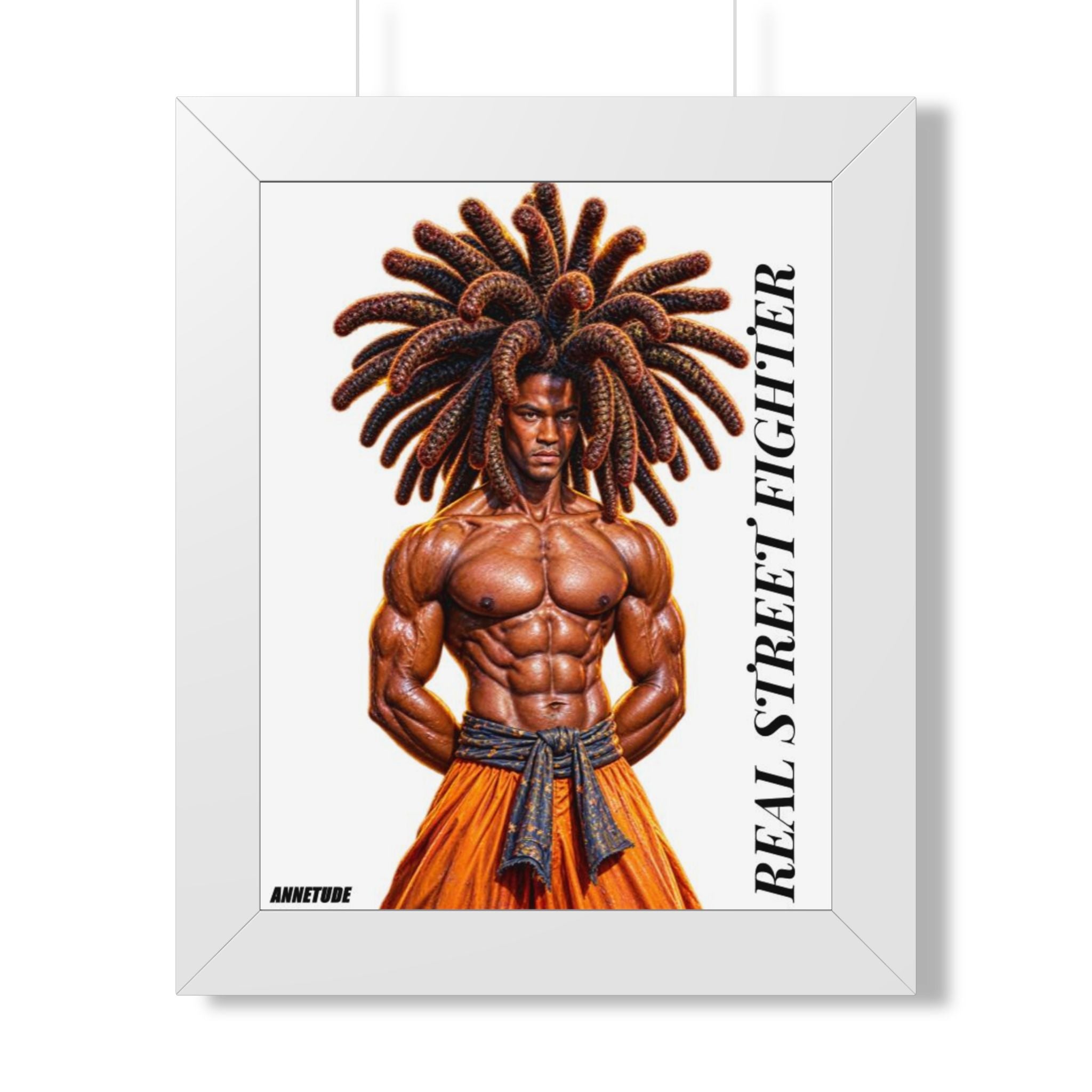 Real Street Fighter Framed Poster — Muscular Dreadlock Warrior Wall Art