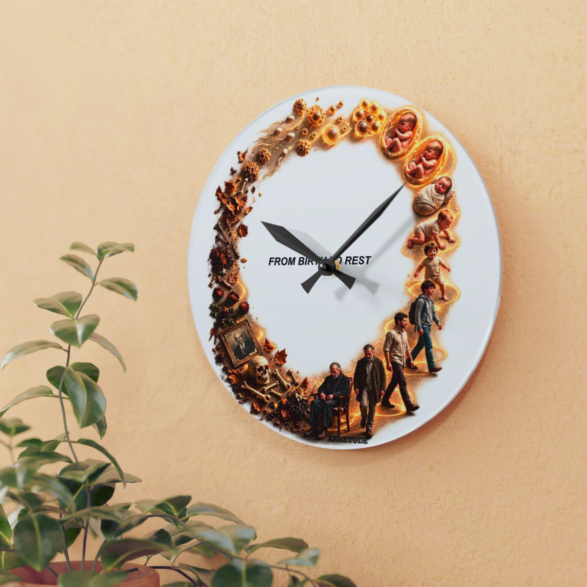 Acrylic Wall Clock — 'From Birth To Rest' Film Scene Collage Decorative Clock