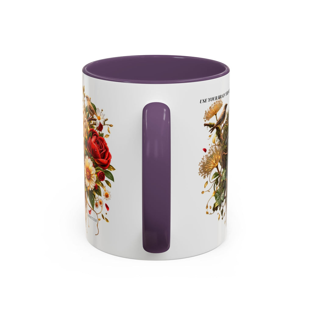 Brain & Heart Floral Accent Coffee Mug — 'Use Your Brain' Artistic 11/15oz Ceramic
