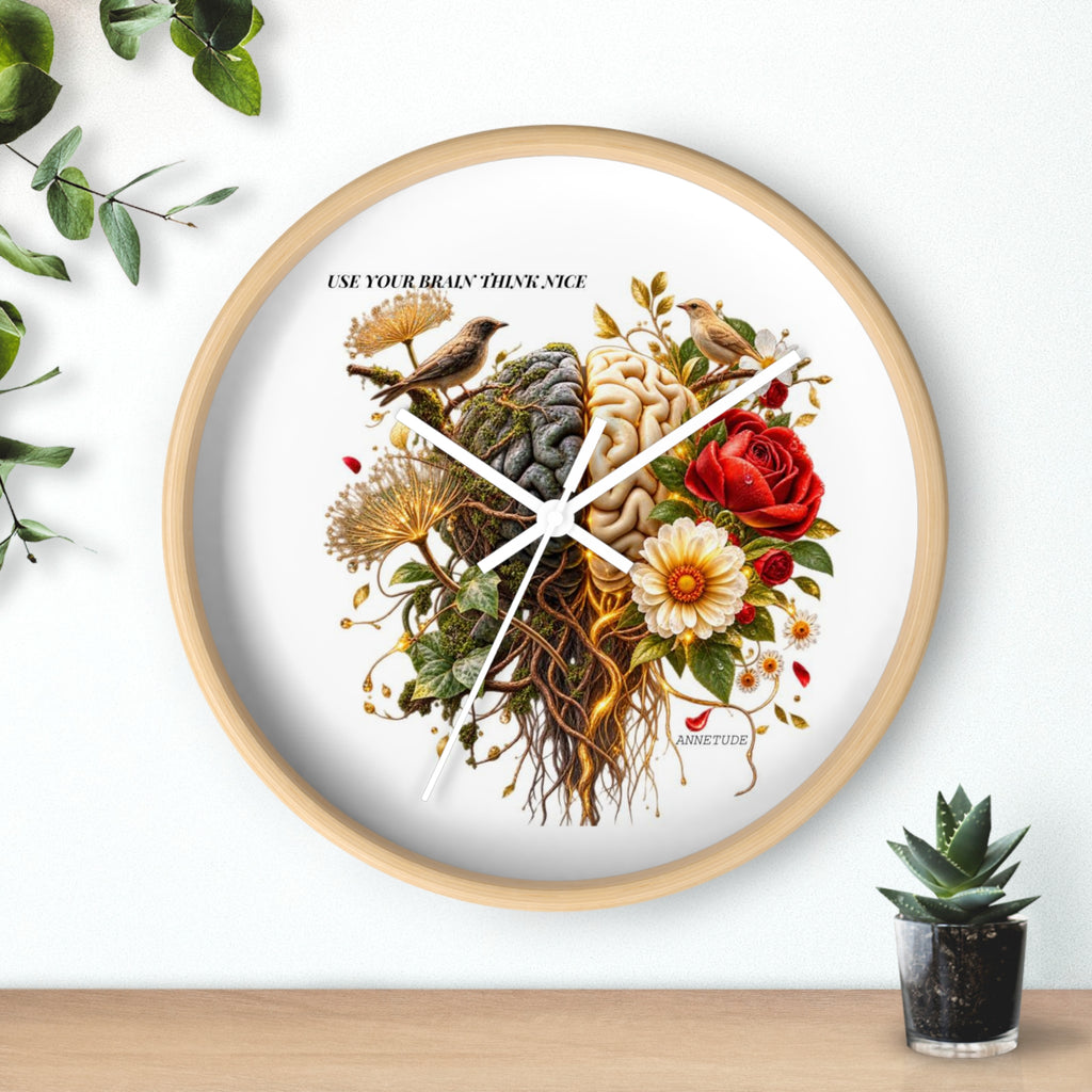 Botanical Brain Wall Clock — Floral & Anatomical Art Timepiece