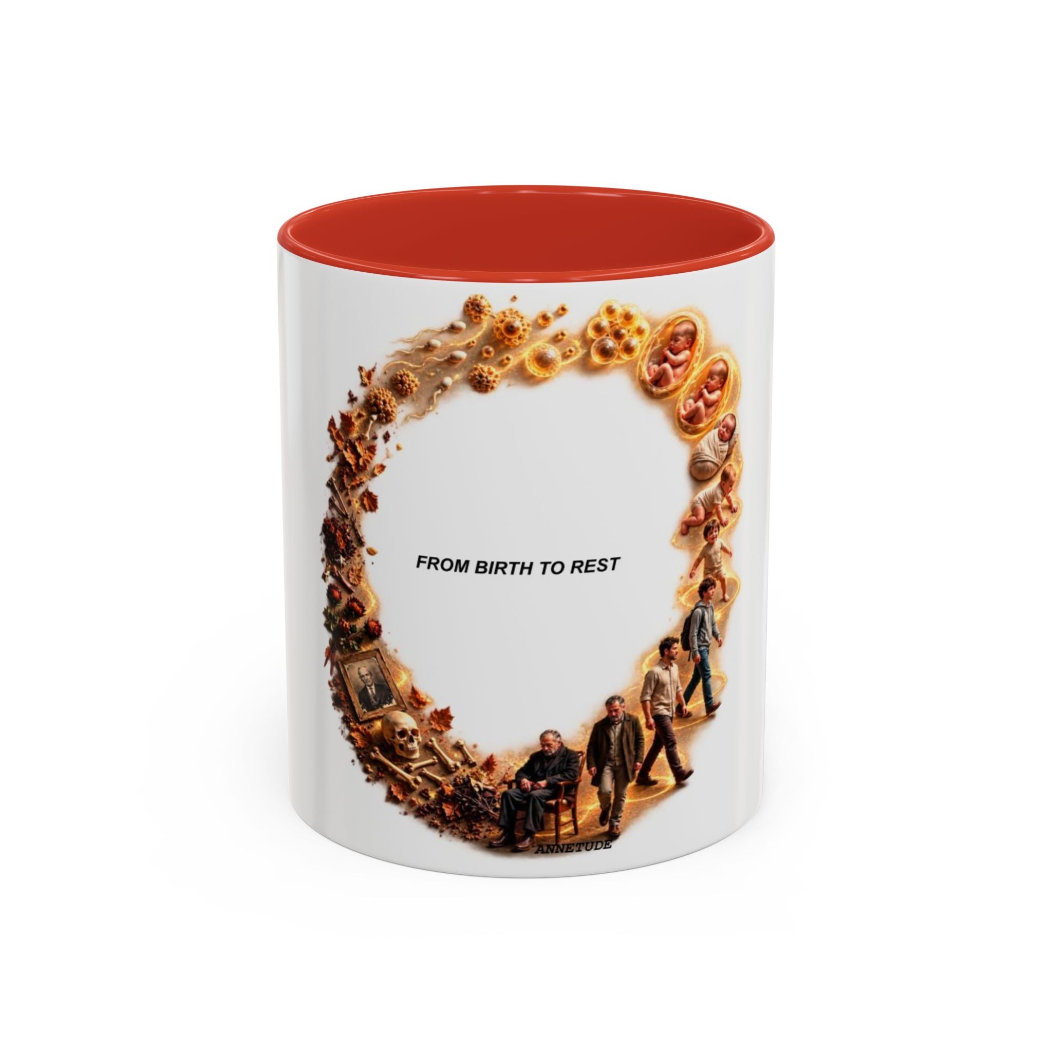 Coffee Mug — "From Birth to Rest" Illustrated Life Cycle Accent Mug