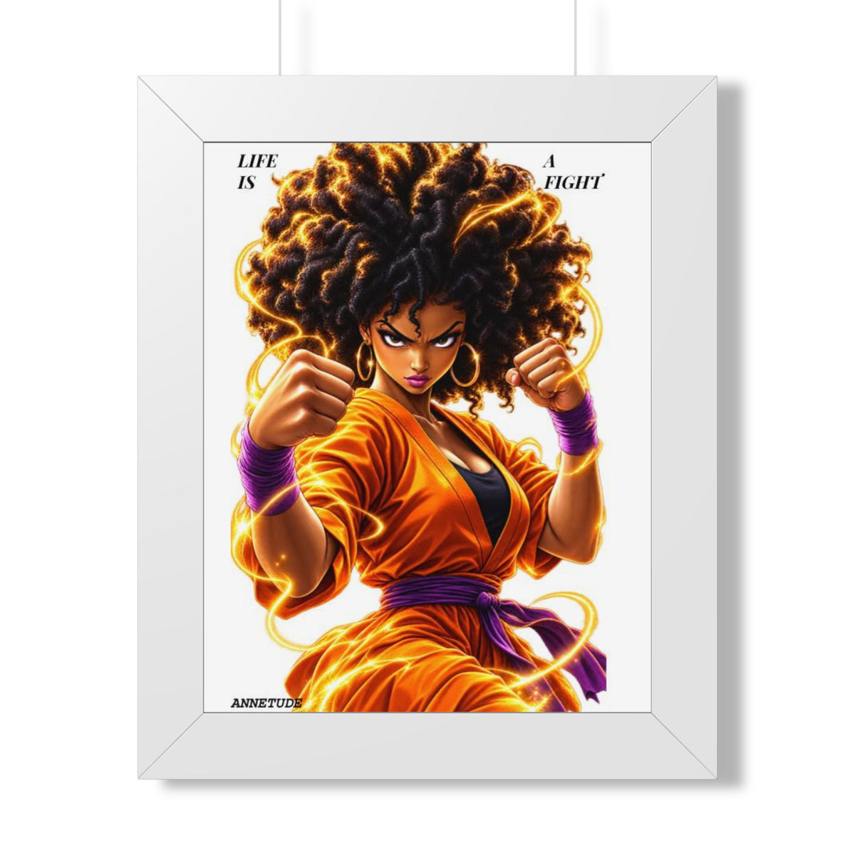 Framed Poster — "Life Is a Fight" Black Martial Artist Art Print