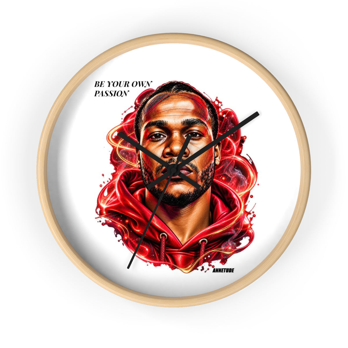 Wall Clock — 'Be Your Own Passion' Red Hoodie Portrait Decorative Clock