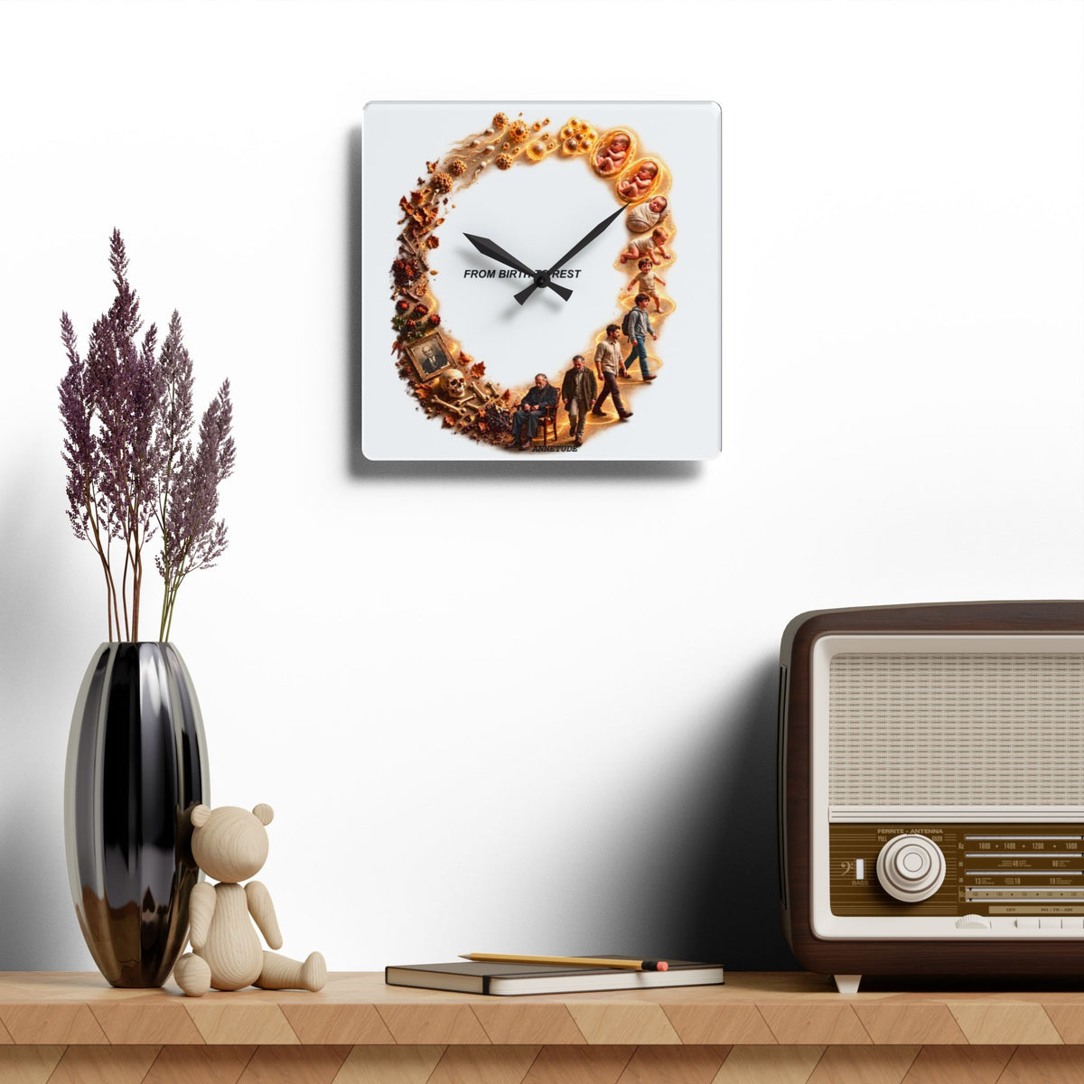 Acrylic Wall Clock — 'From Birth To Rest' Film Scene Collage Decorative Clock