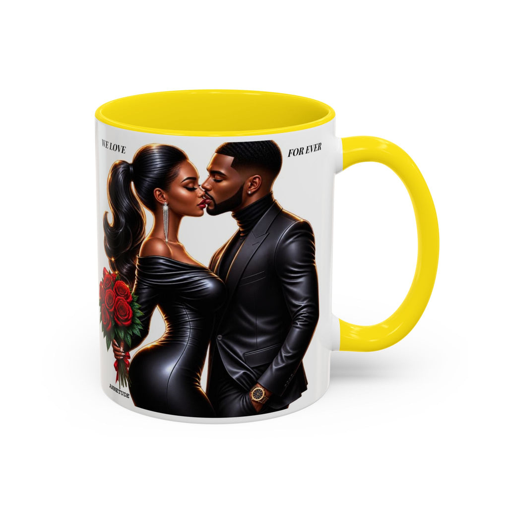 Romantic Black Couple Accent Coffee Mug - 'We Love Forever' 11/15oz
