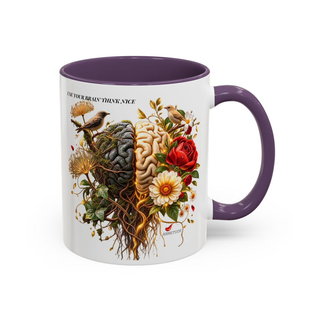Brain & Heart Floral Accent Coffee Mug — 'Use Your Brain' Artistic 11/15oz Ceramic