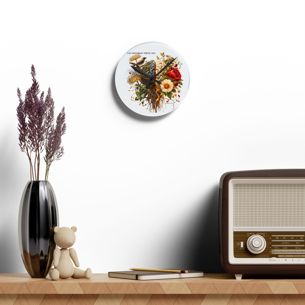 Acrylic Wall Clock — 'Use Your Brain' Floral Brain Art Clock