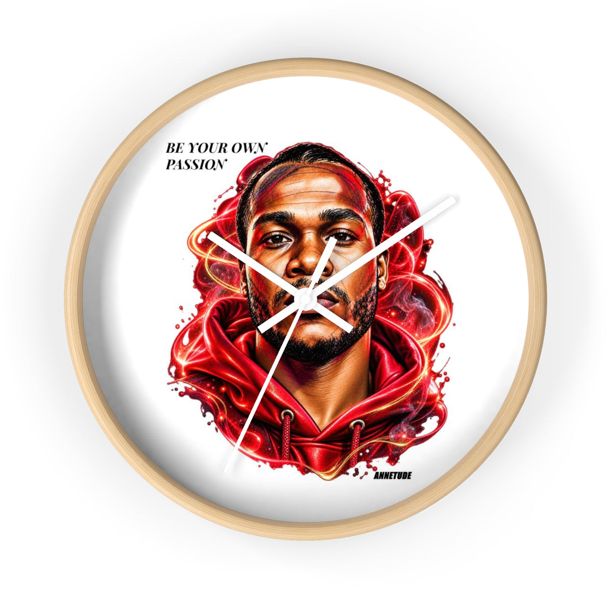 Wall Clock — 'Be Your Own Passion' Red Hoodie Portrait Decorative Clock